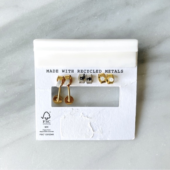Madewell•NEW•(3) Pairs Earrings•CZ Posts, Satin Silver Balls, Gold Drop Studs🌼 - Picture 8 of 9